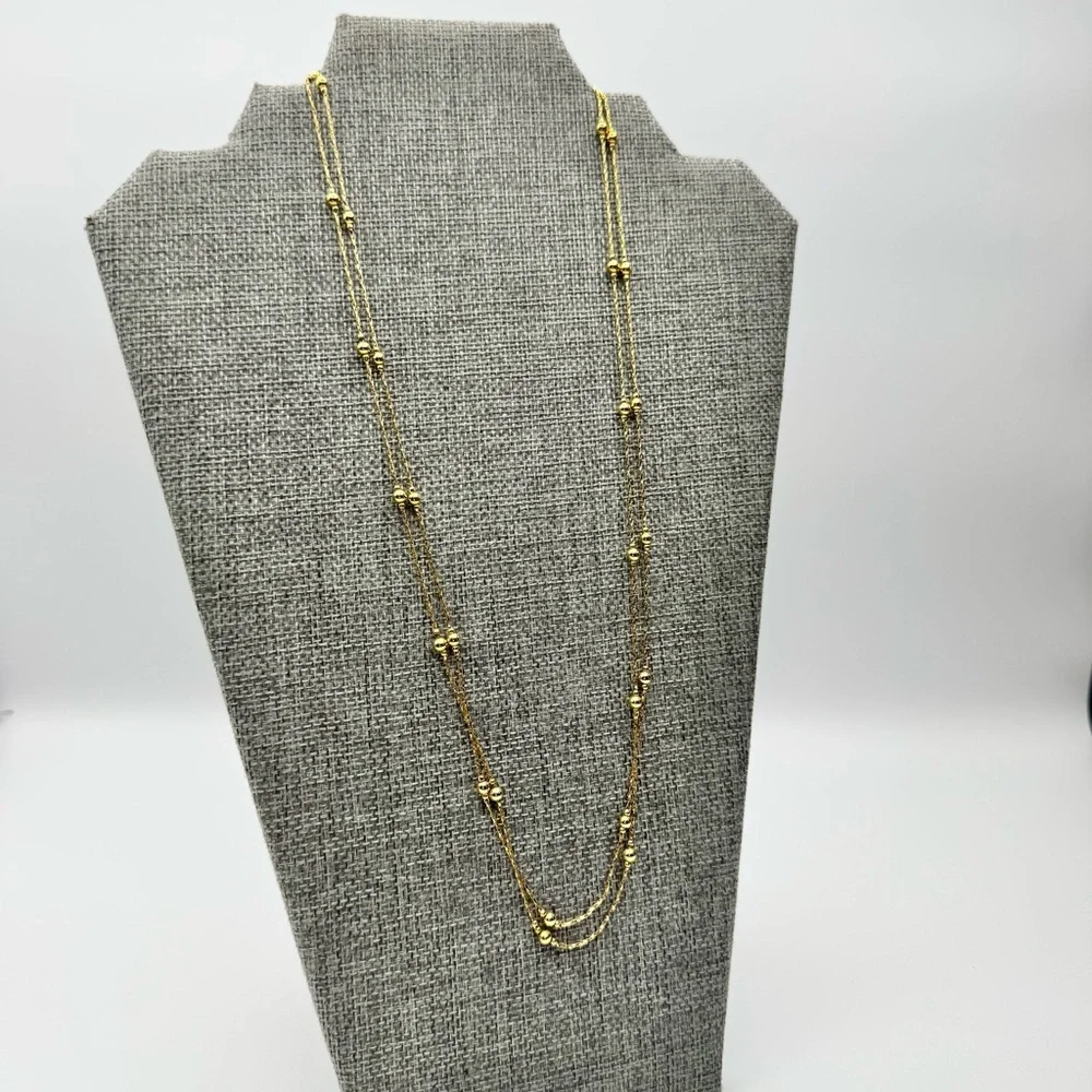 Crown PD Premier Designs 1980 Gold Tone Mirror Rope Chain Bead Necklaces 24” TWO